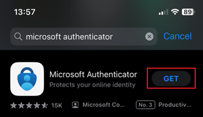 Get the Microsoft Authenticator app via iOS